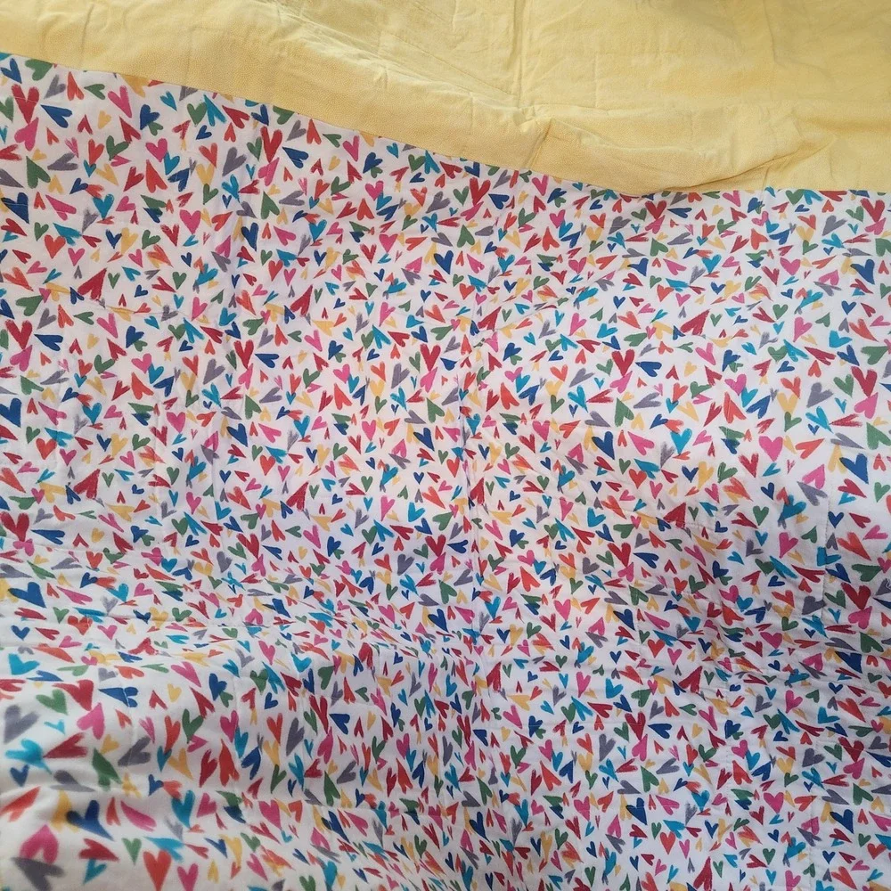 Handmade Yellow Pink Baby Quilt 52x40 Zigzag Heart Print Geometric Nursery Decor